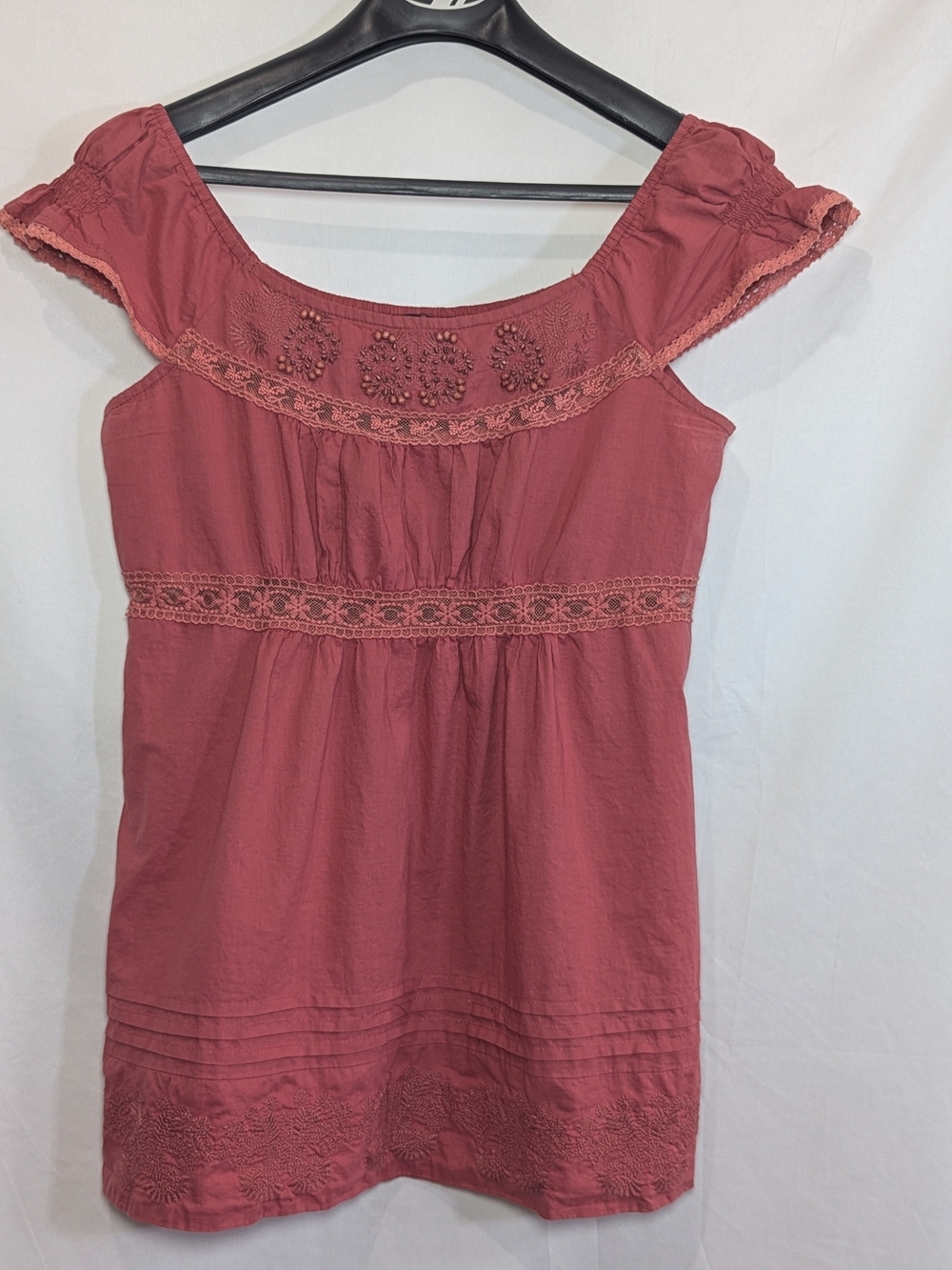 Willi Smith Boho Peasant Top Medium Dusty Rose Embroidered Lace